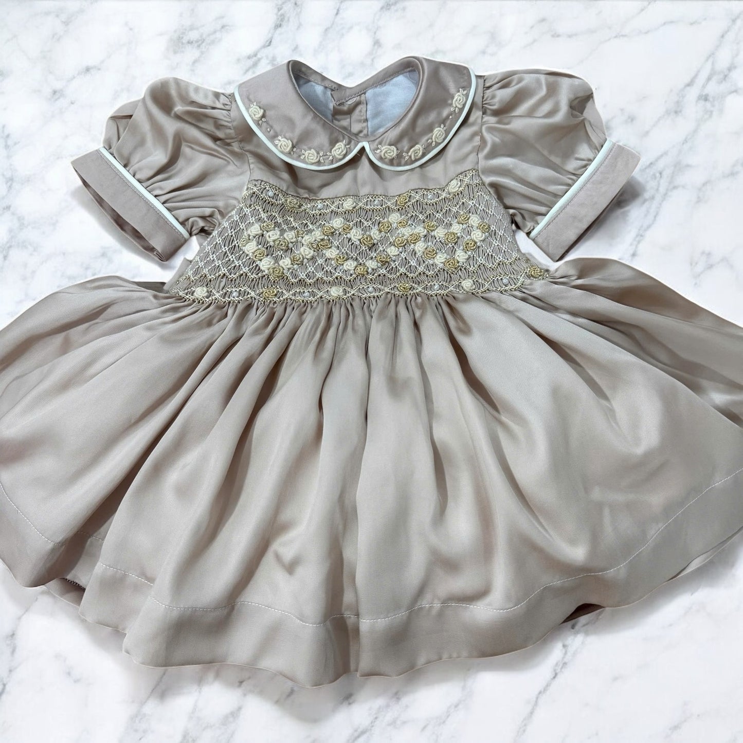 Gold smocked dress