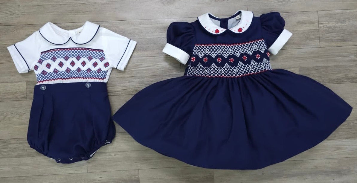 Navy and red smocked back and front ( got matching boys suit ) PRE ORDER HERE IN 2-3 WEEKS