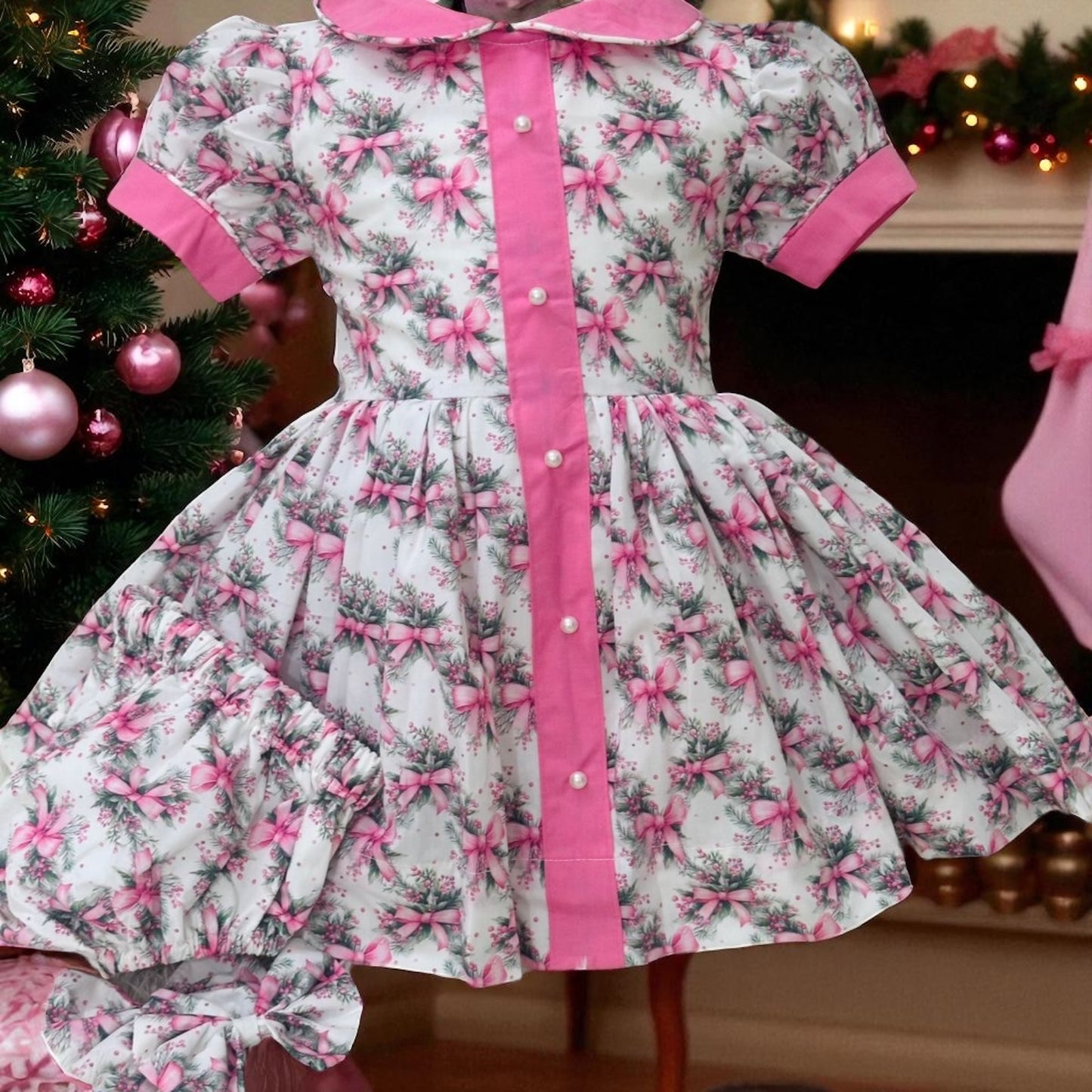 Pink bow Christmas classic dress