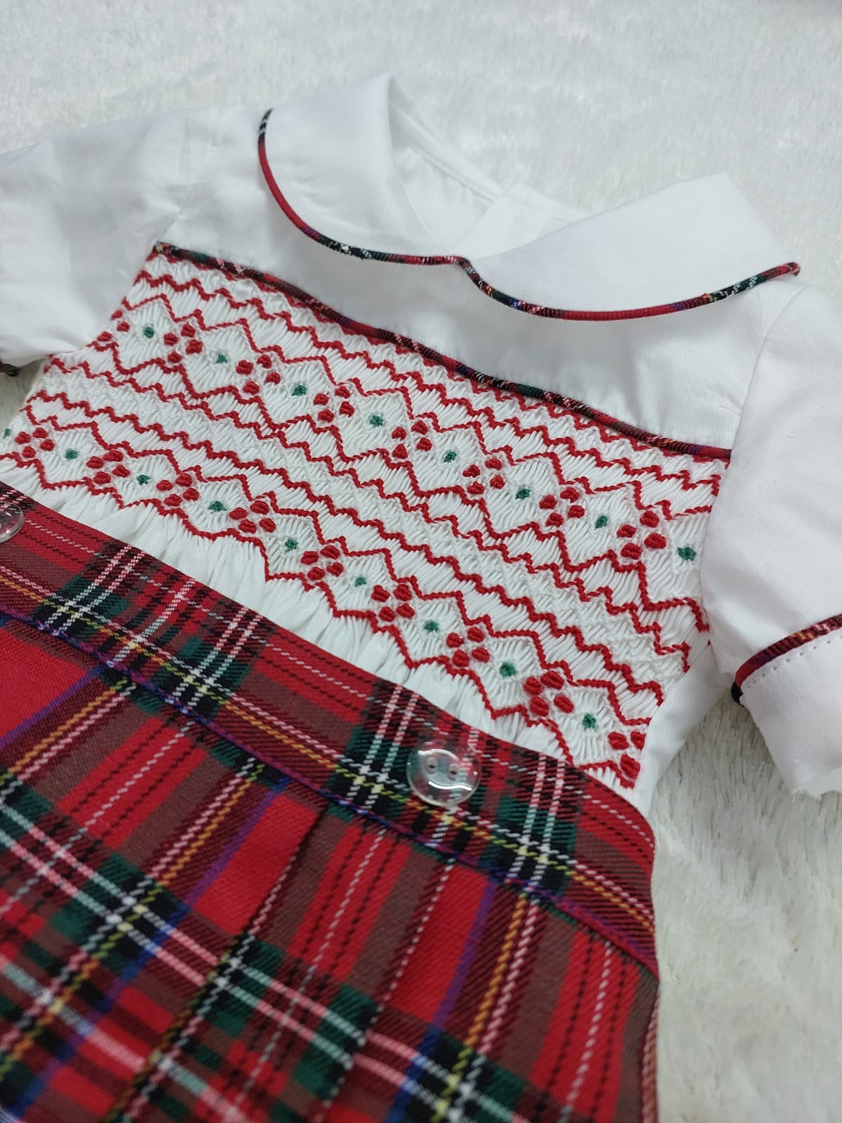 Boys red tartan smocked suit