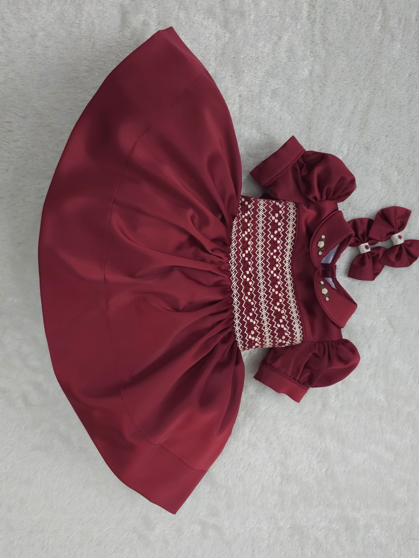 Burgandy with cream smocking PRE ORDER HERE IN 3 WEEKS