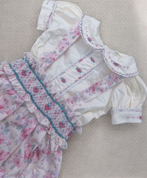 Girls floral romper with smocked waistband and cream shirt ( got matching dress available?
