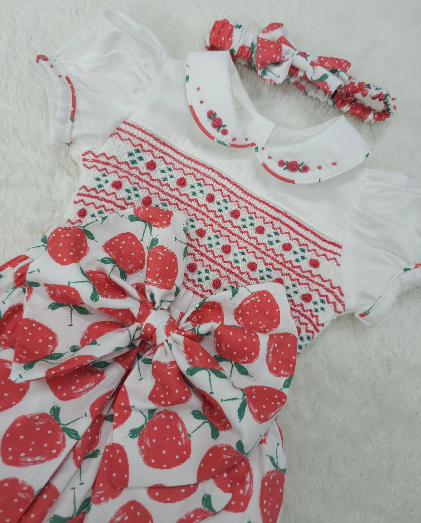 Strawberry smocked romper