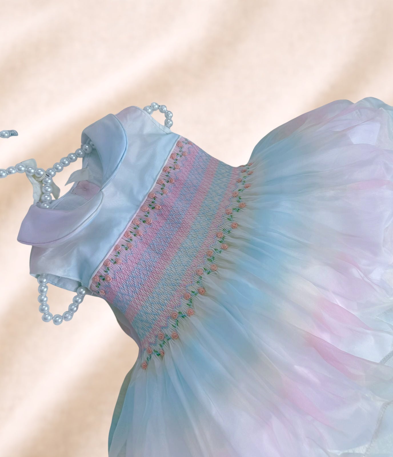 Ombre rainbow sleeveless hand smocked dress