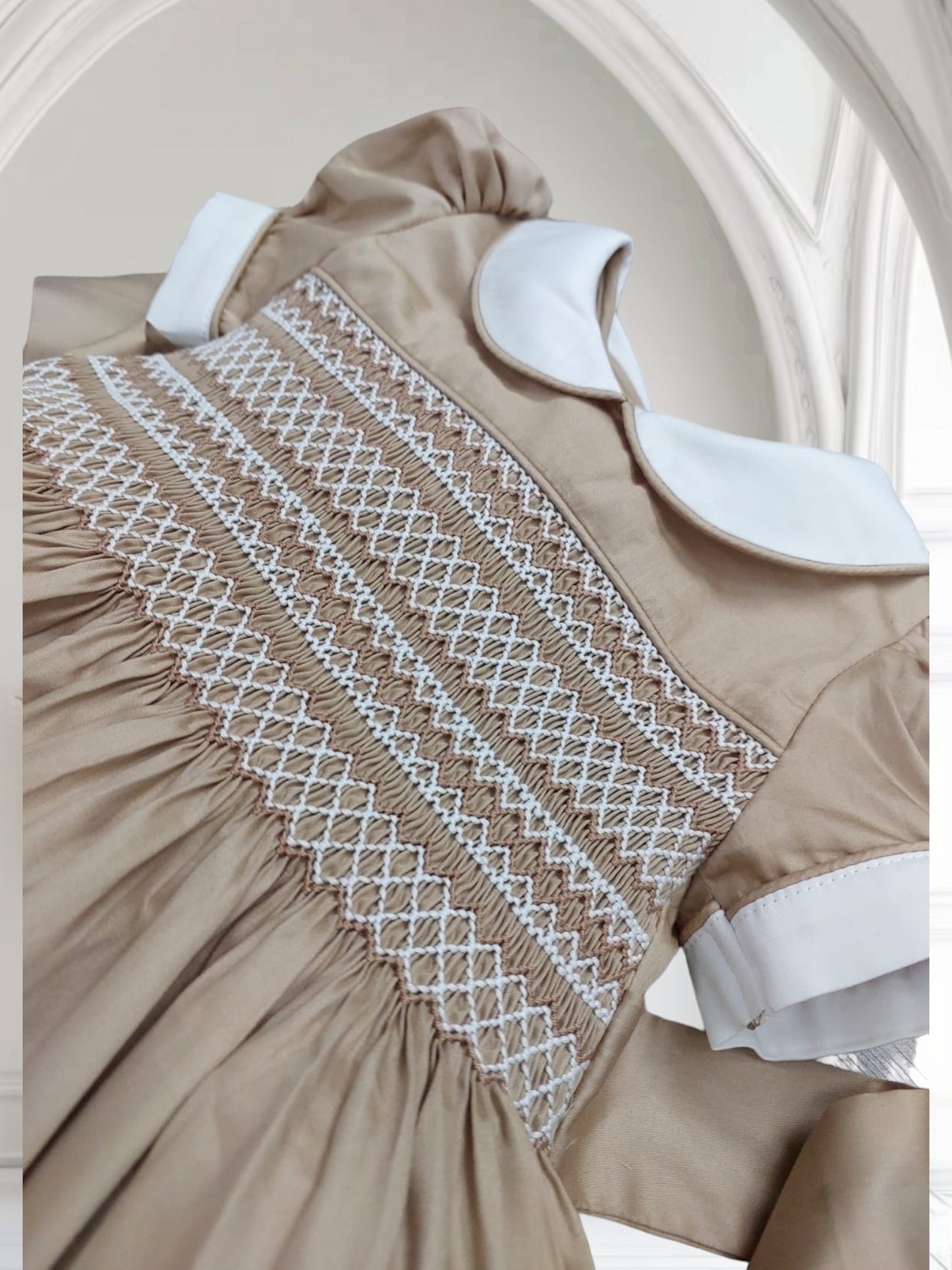 Camel smocked dress