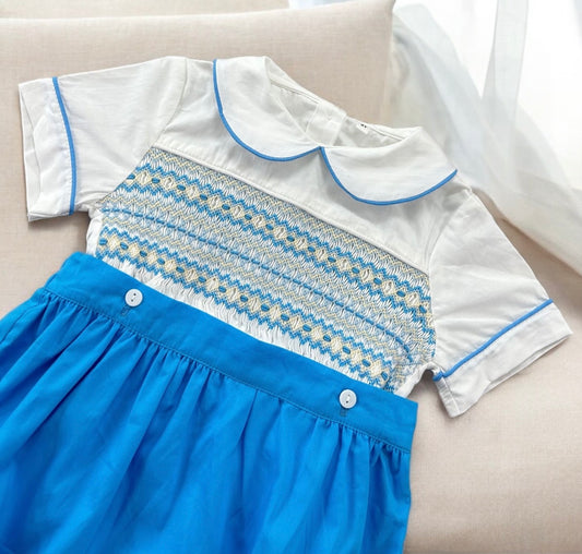 Boys bright blue smocked suit