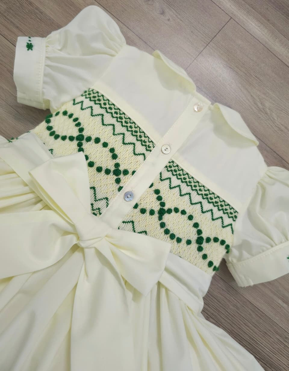 Cream and green smocked back and front ( got matching boys suit available ) PRE ORDER HERE JN 2-3 WEEKS
