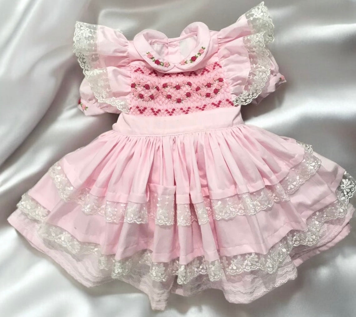Pink classic dress with smocked pinny