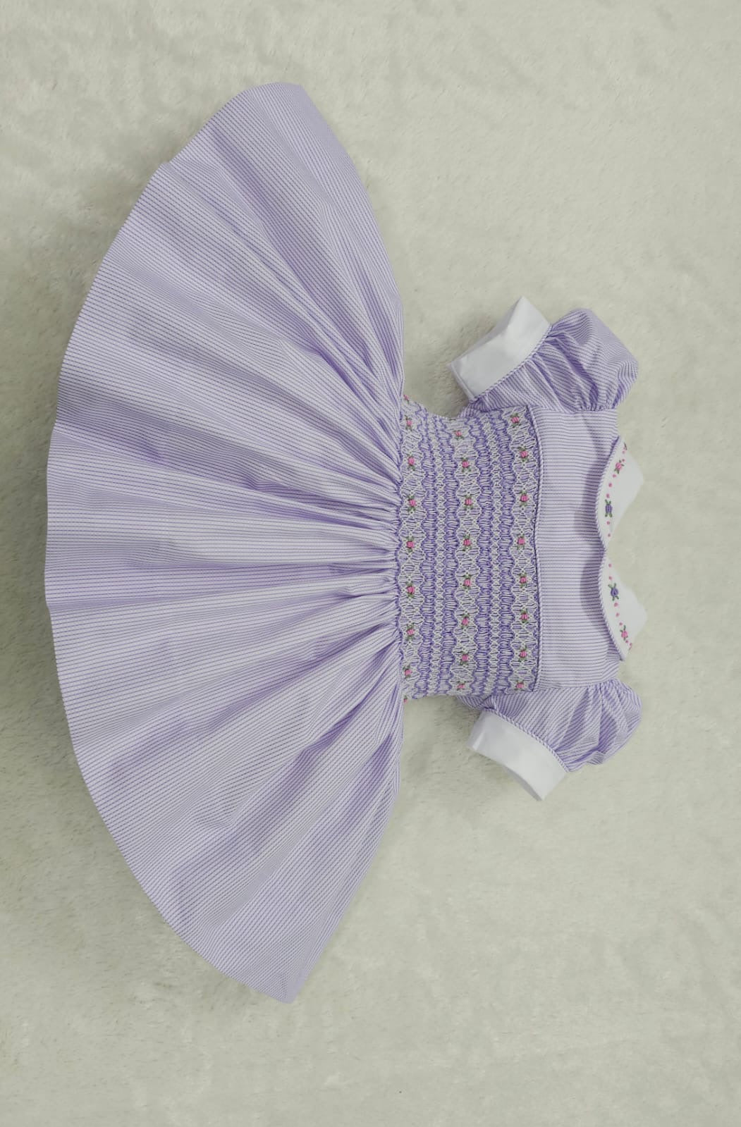 Lilac pinstripe smocked dress