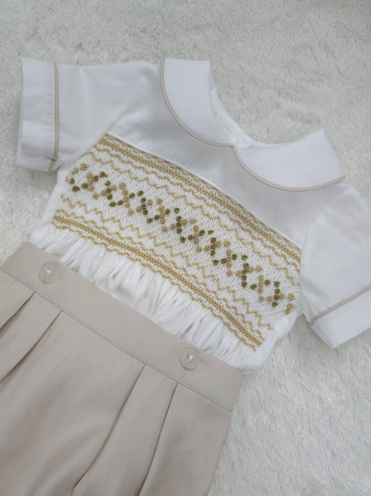 Boys gold smocked suit ( got matching dress available )