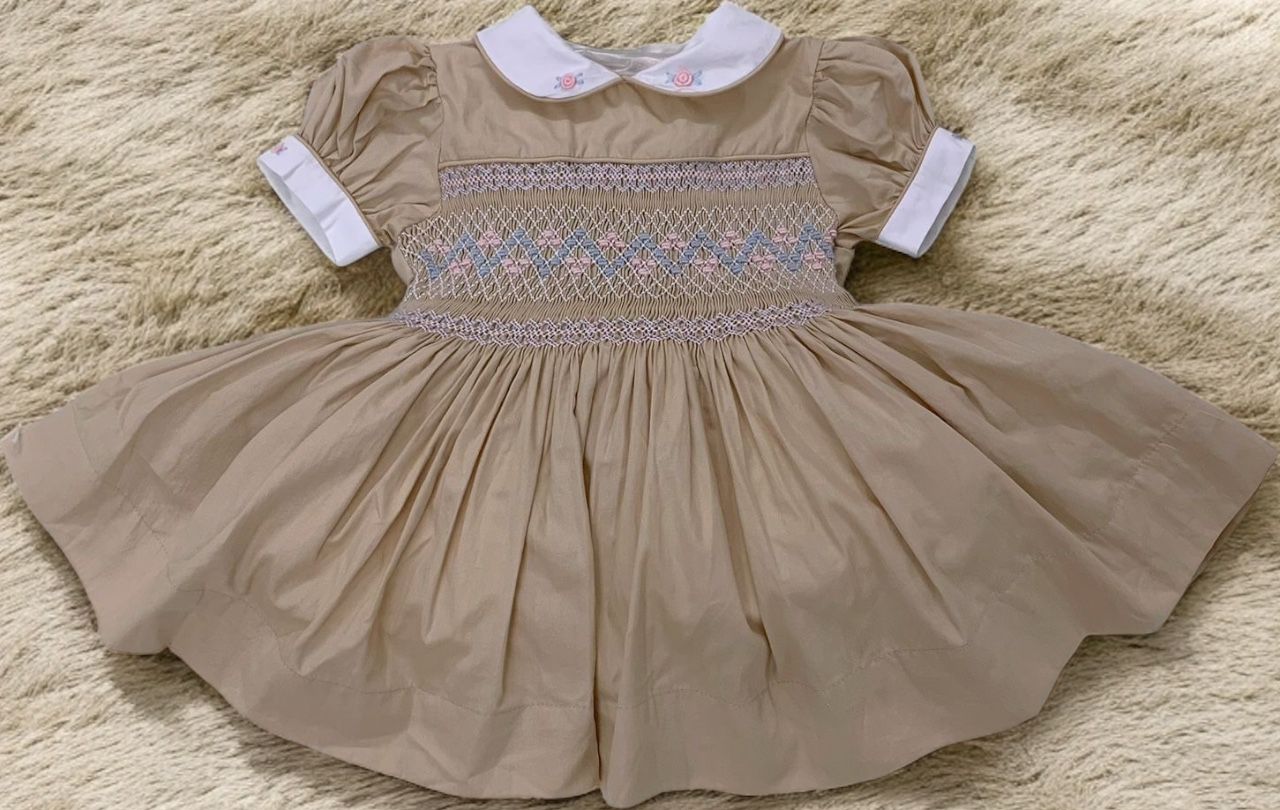 Tan with pastel smocking