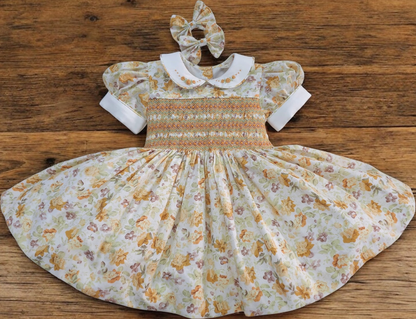 Autumn floral smocked back and front