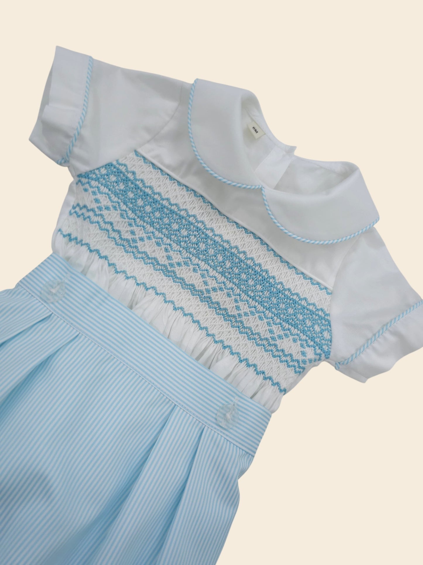 Boys blue stripe smocked boys suit classic hand-smocked design with traditional detailing ( have matching dress available )