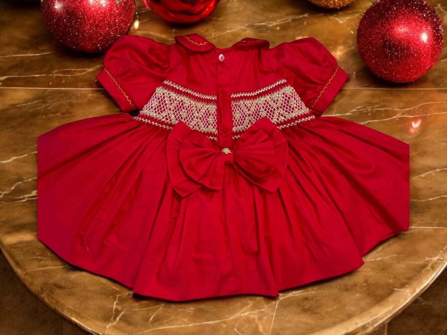 Red and gold smocked back & front dress