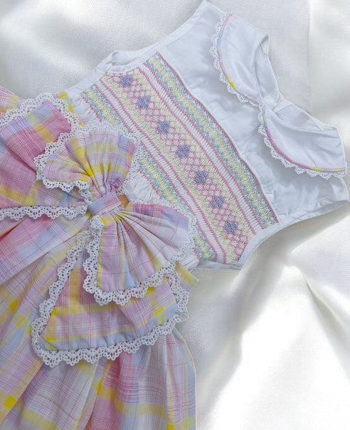 Pastel smocked romper skirt