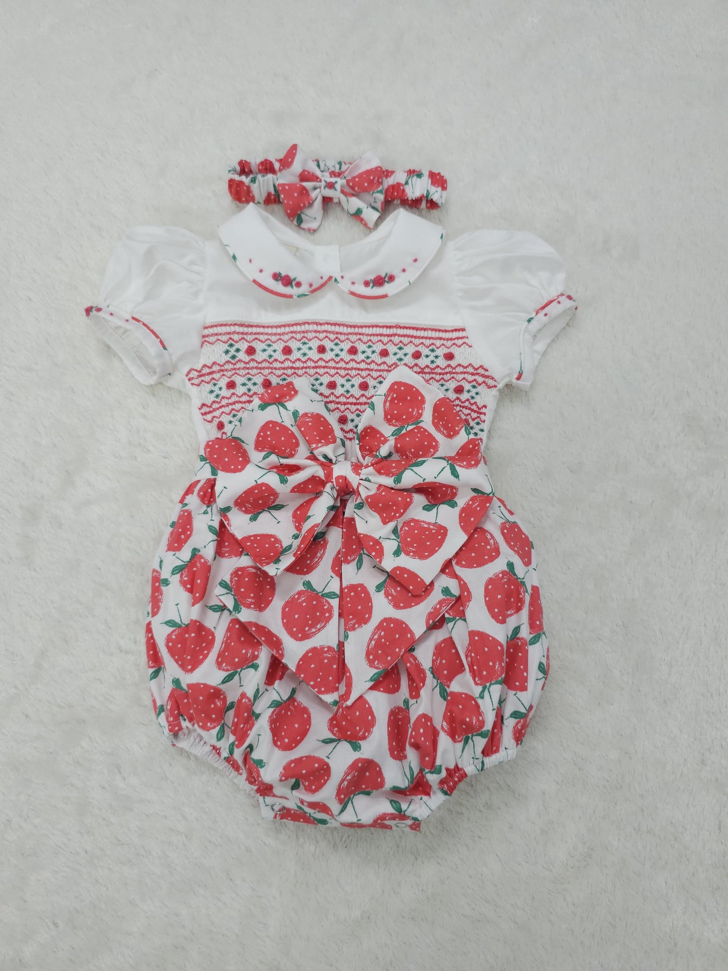 Strawberry smocked romper