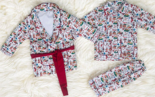 Boys Christmas jarmas and matching quilted dressing coat ( for girls sets available )
