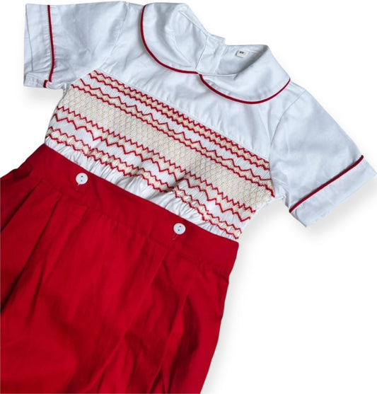 Red smocked boys suit ( got matching girls romper available )