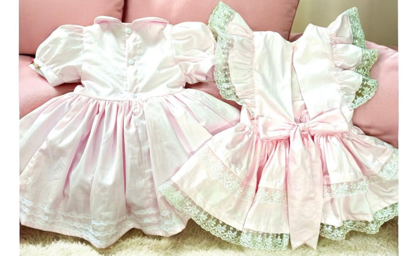 Pink classic dress with smocked pinny
