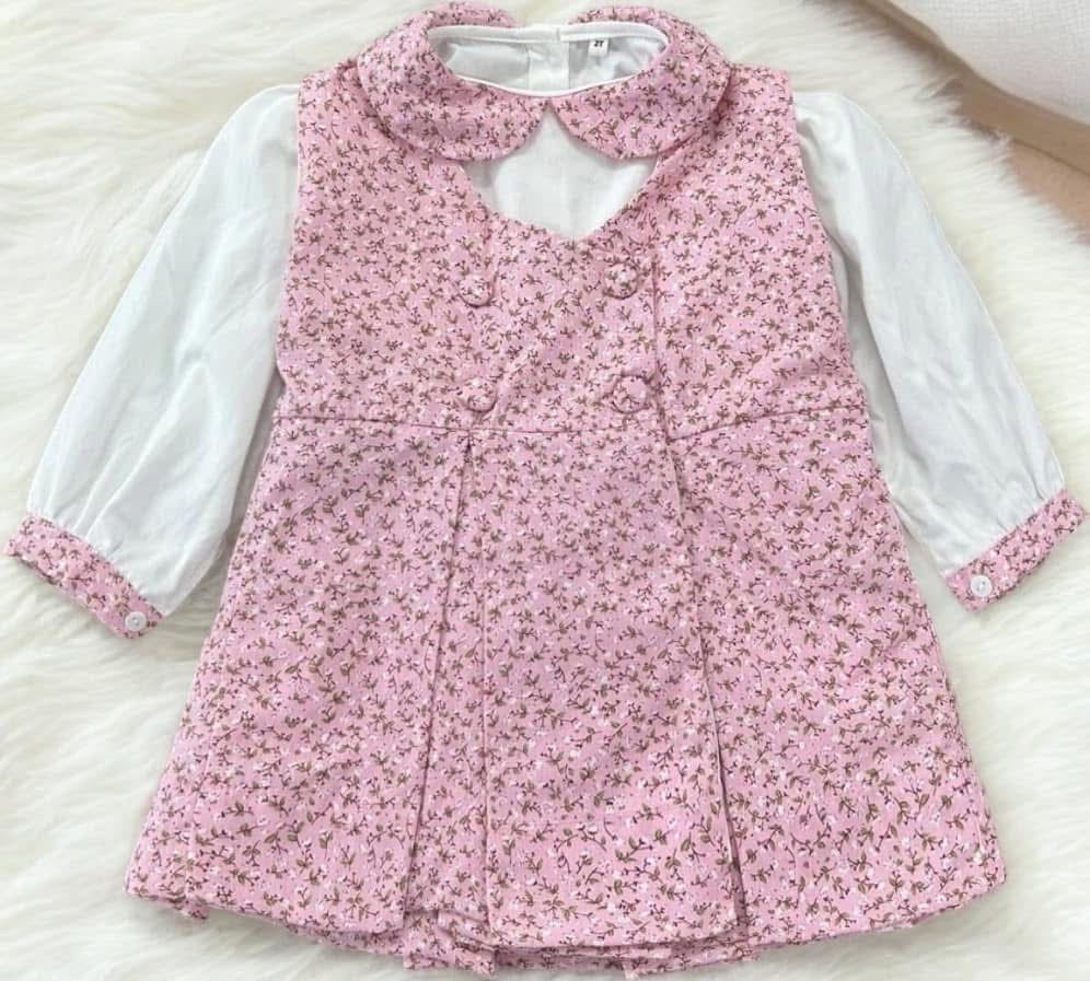 Pink floral pinafore dress comes with bows