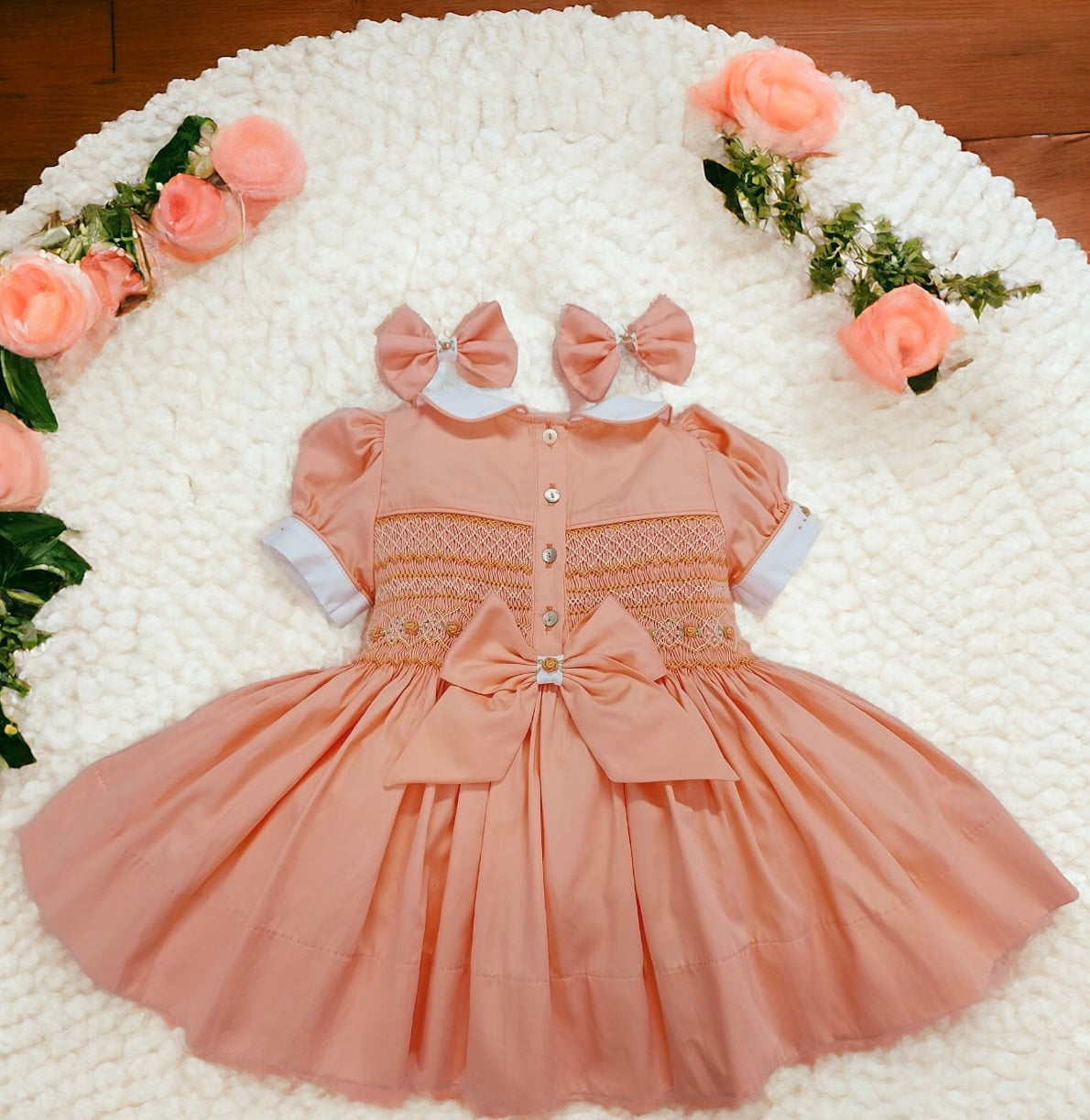 Peach smocked back and front Dress