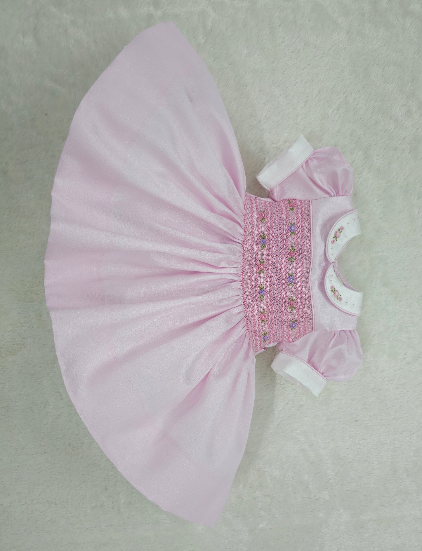 Pink sparkle fabric taffeta smocked dress