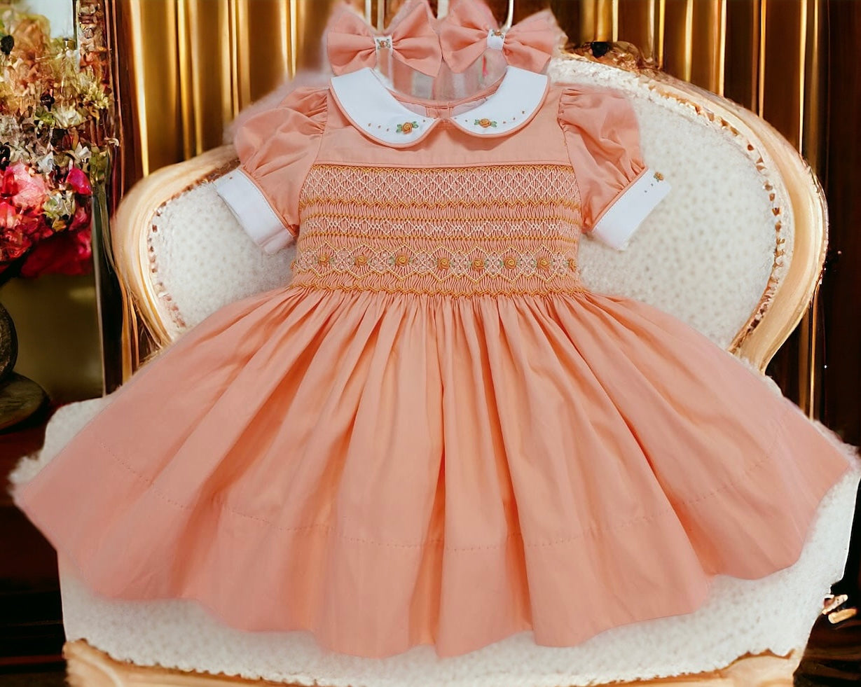 Peach smocked back and front Dress