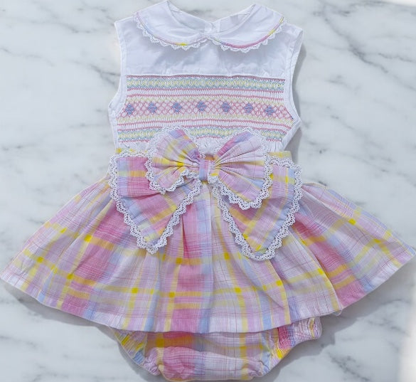 Pastel smocked romper skirt