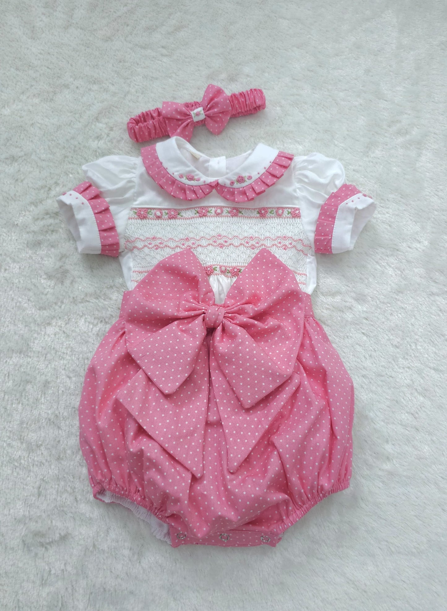 Pink polkadot romper ( got matching dress available )