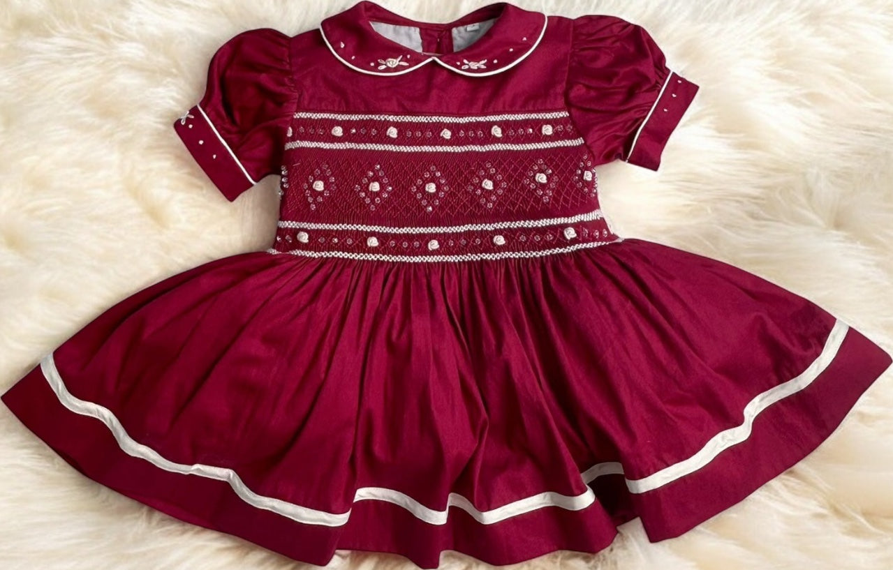 Burgandy and cream smocked dress ( got matching boys suit available )