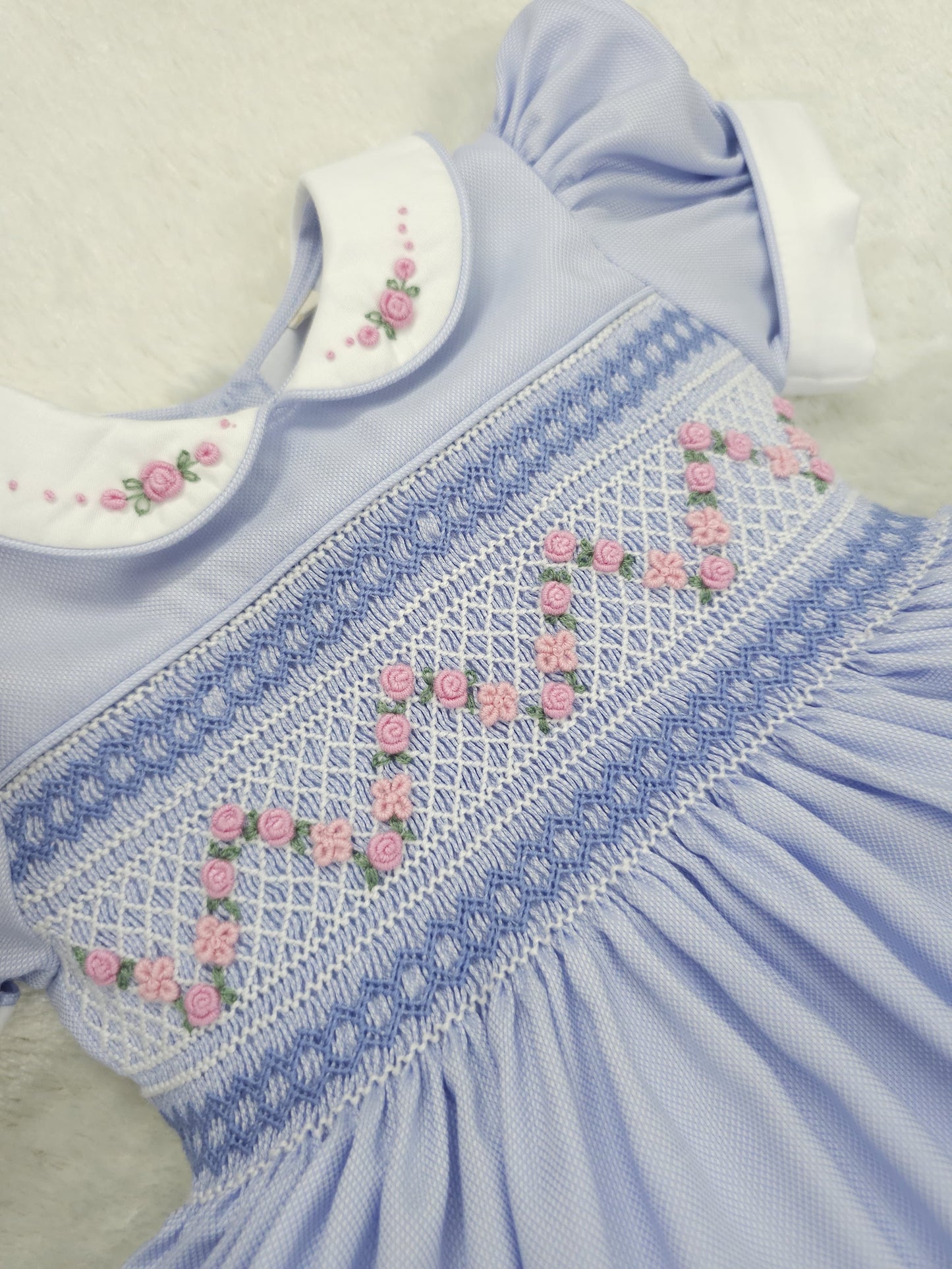 Baby Blue pique smocked dress