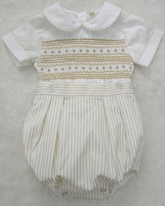 Boys gold and white smocked suit