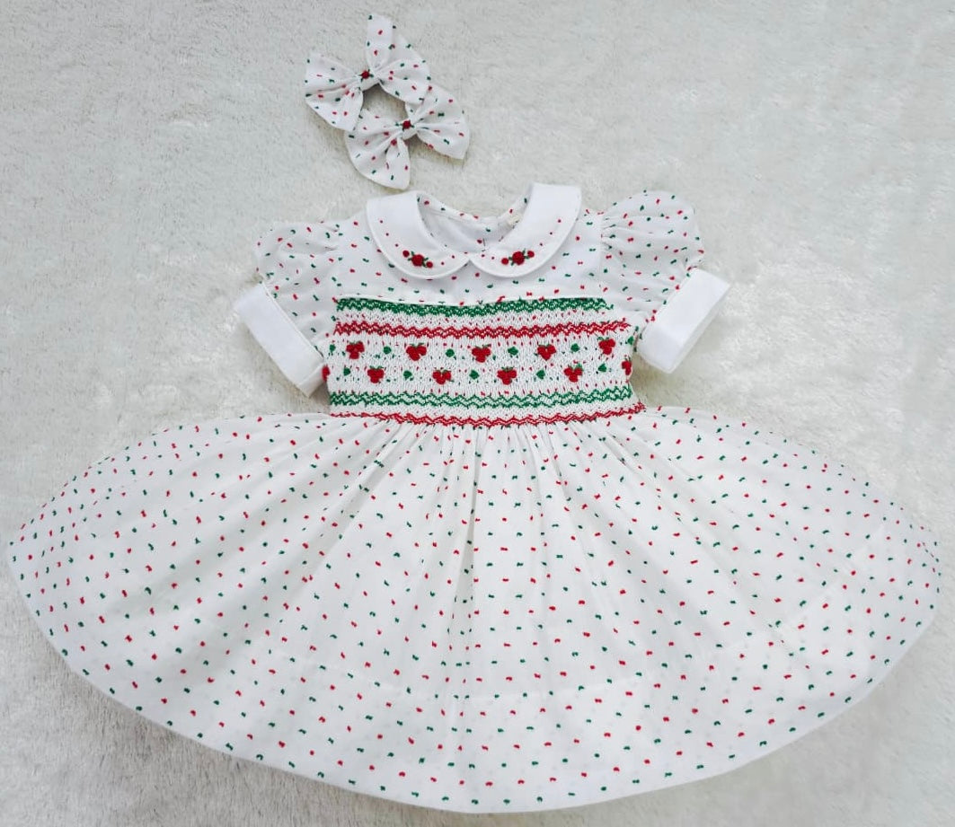 White Swiss dot with red & green