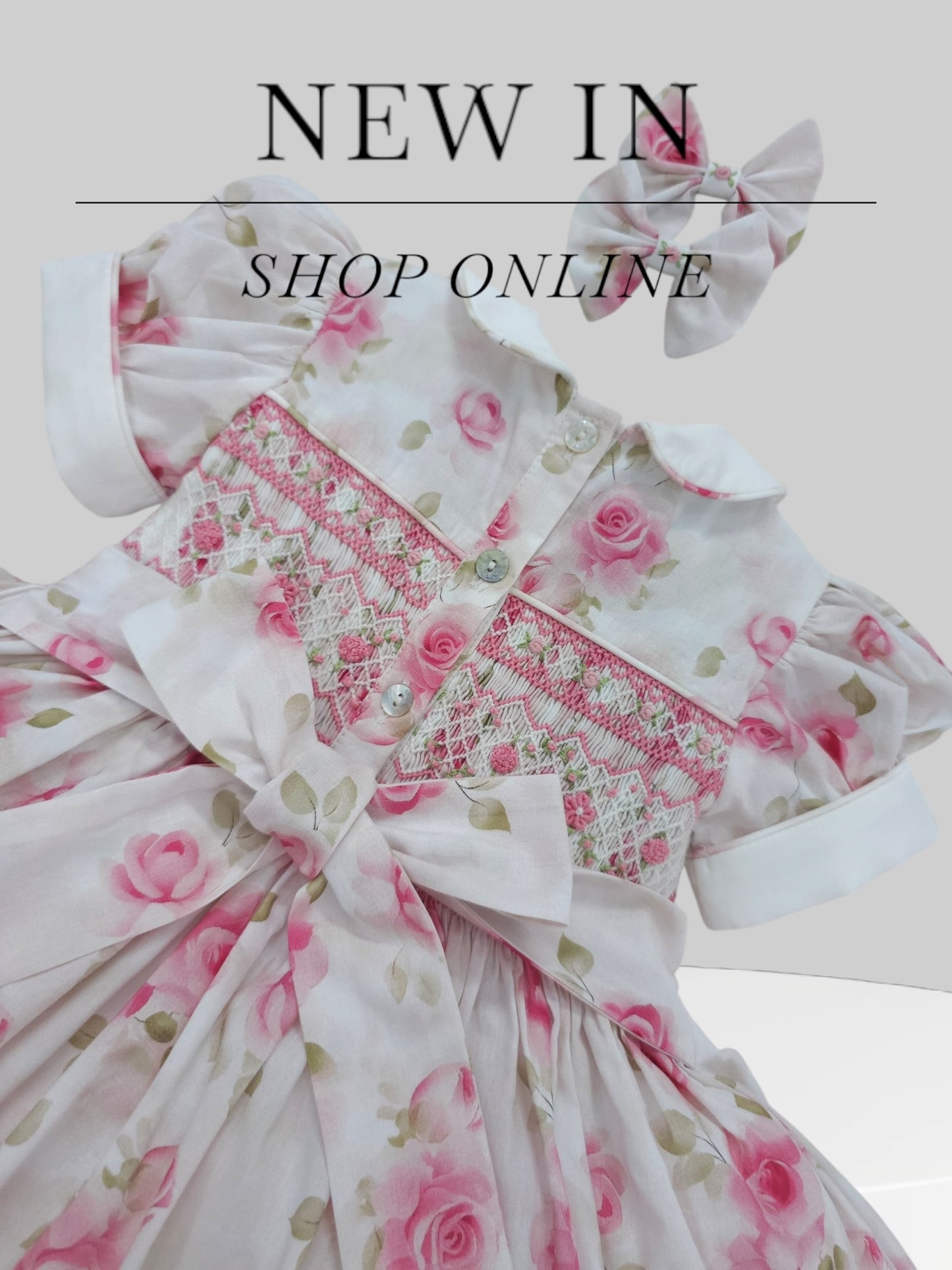 White rose floral smocked back and front