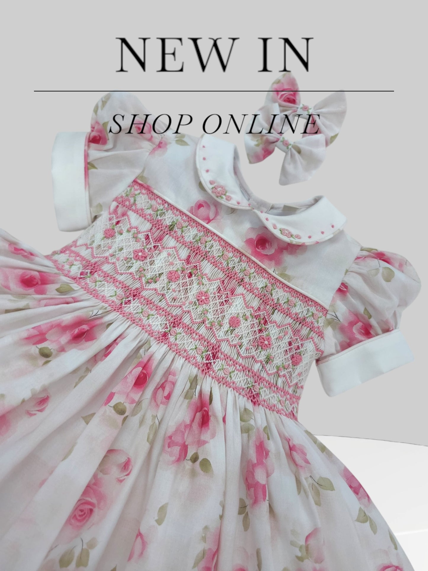 White rose floral smocked back and front