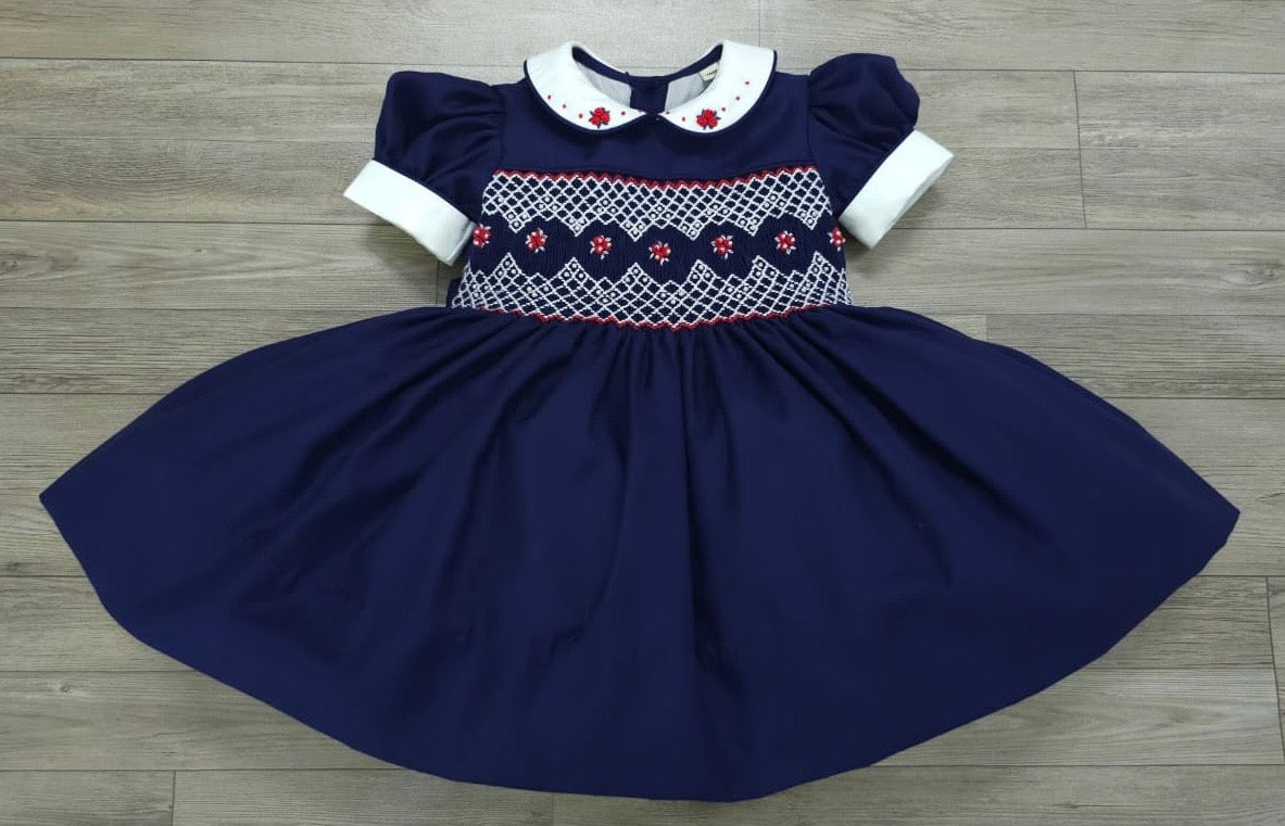 Navy and red smocked back and front ( got matching boys suit ) PRE ORDER HERE IN 2-3 WEEKS