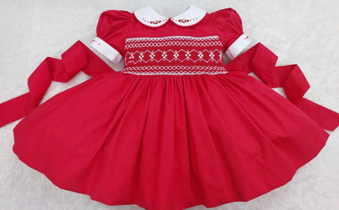 Red & White smocked Dress