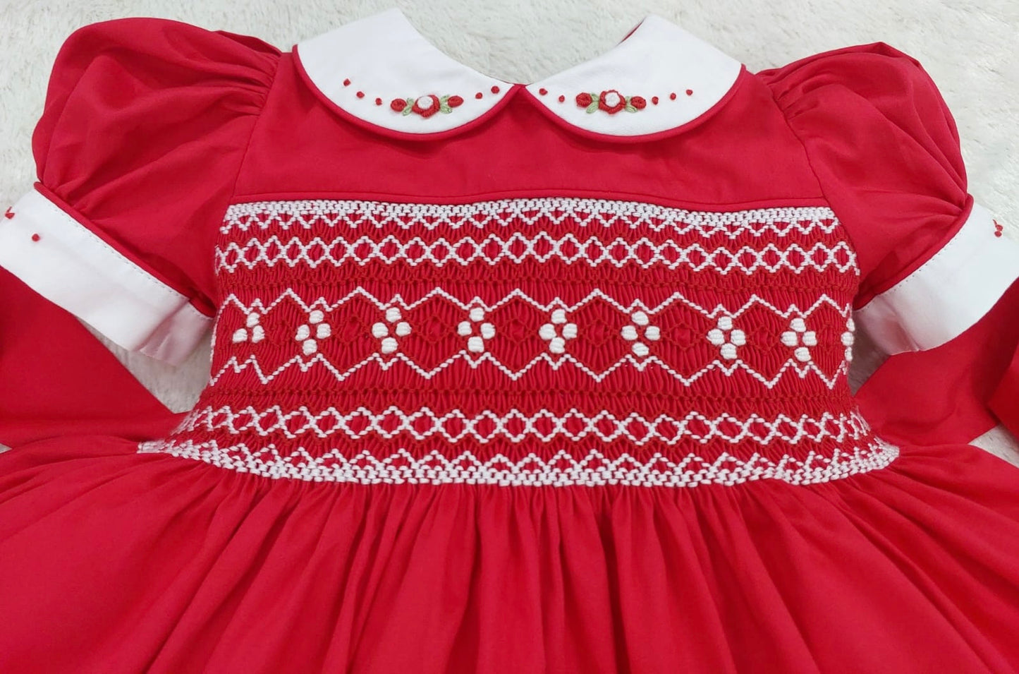 Red & White smocked Dress