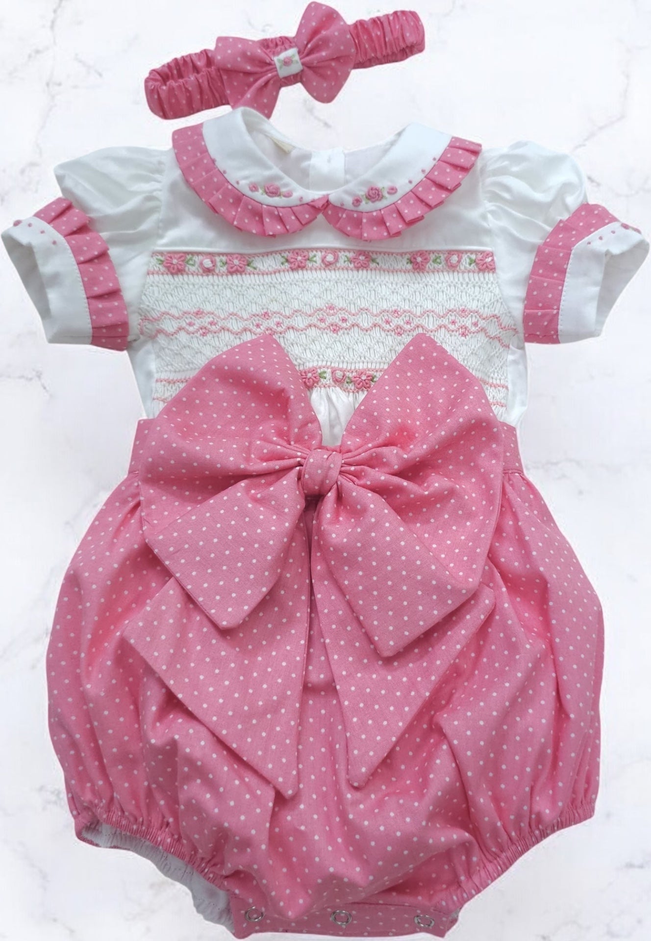 Pink polkadot romper ( got matching dress available )