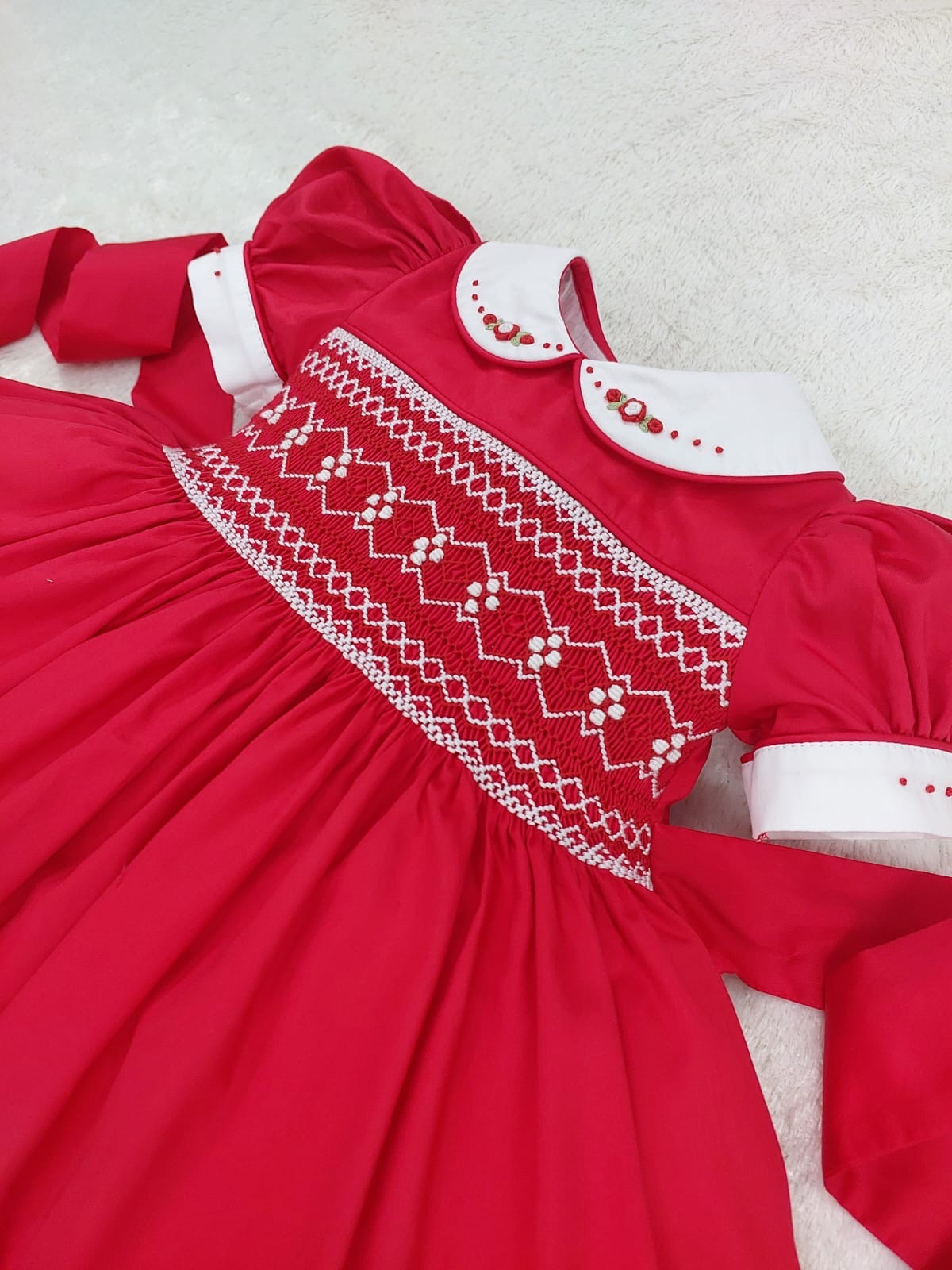 Red & White smocked Dress