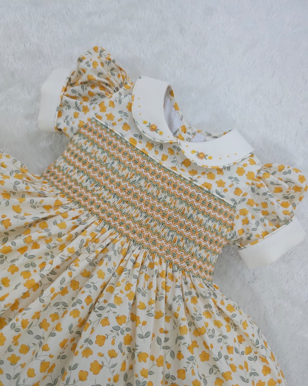 Marigold Bloom Floral Hand-Smocked Dress | Baby Jones Ltd