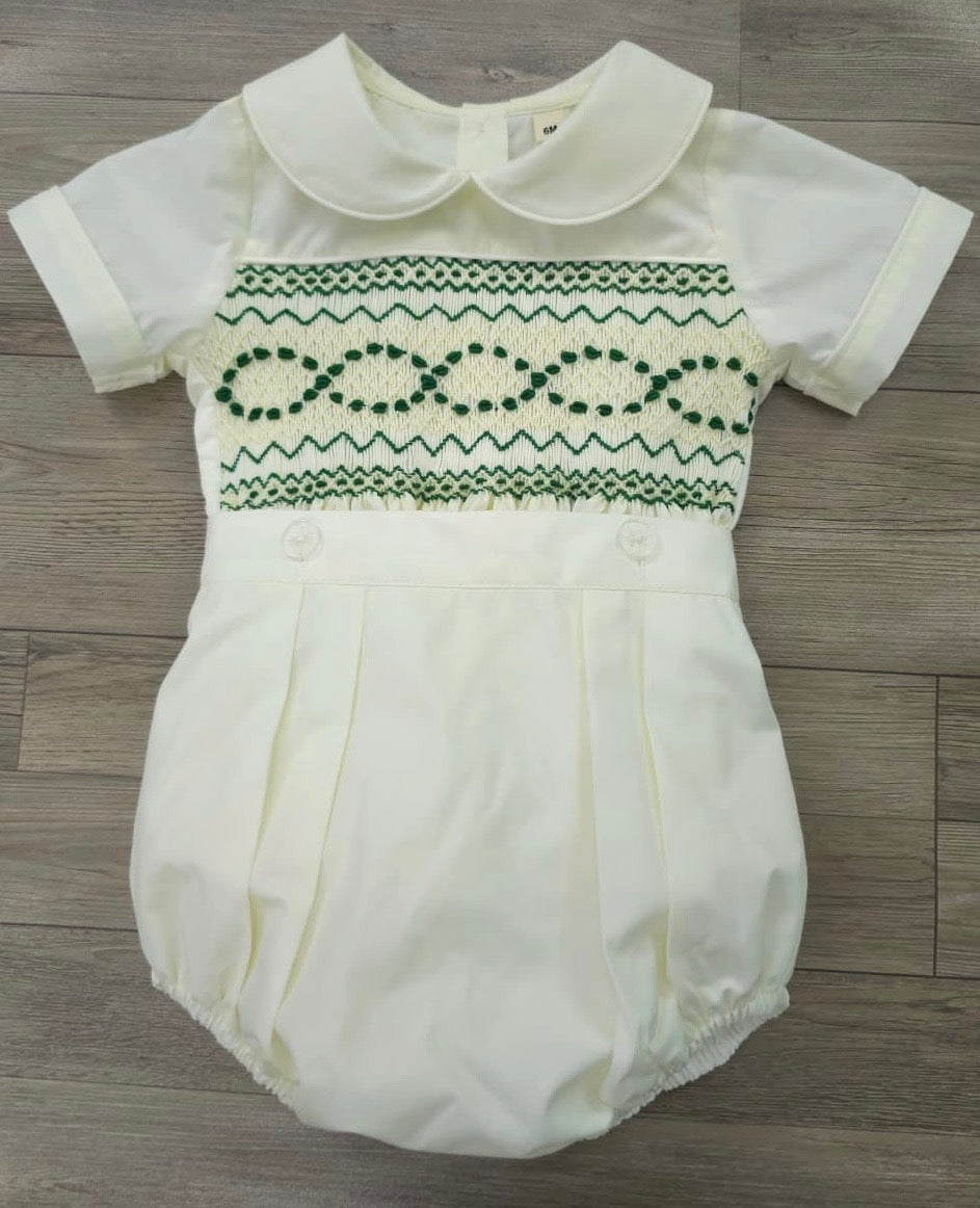 Cream and green smocked boys suit ( got matching dress available ) PRE ORDER HERE IN 2-3 WEEKS