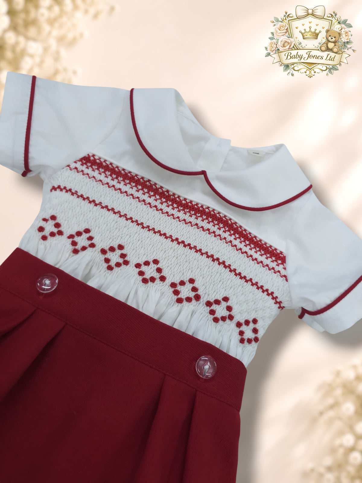 Red & White Hand Smocked Boys Suit
