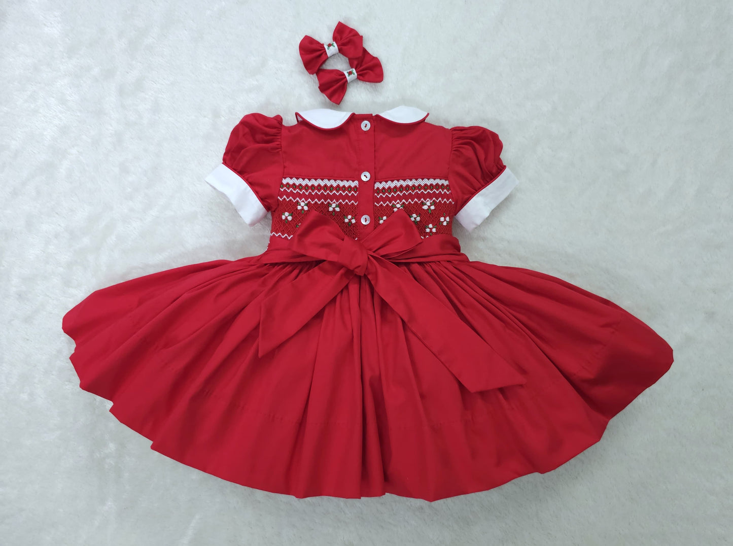 Red Christmas Smocked back & front Dress
