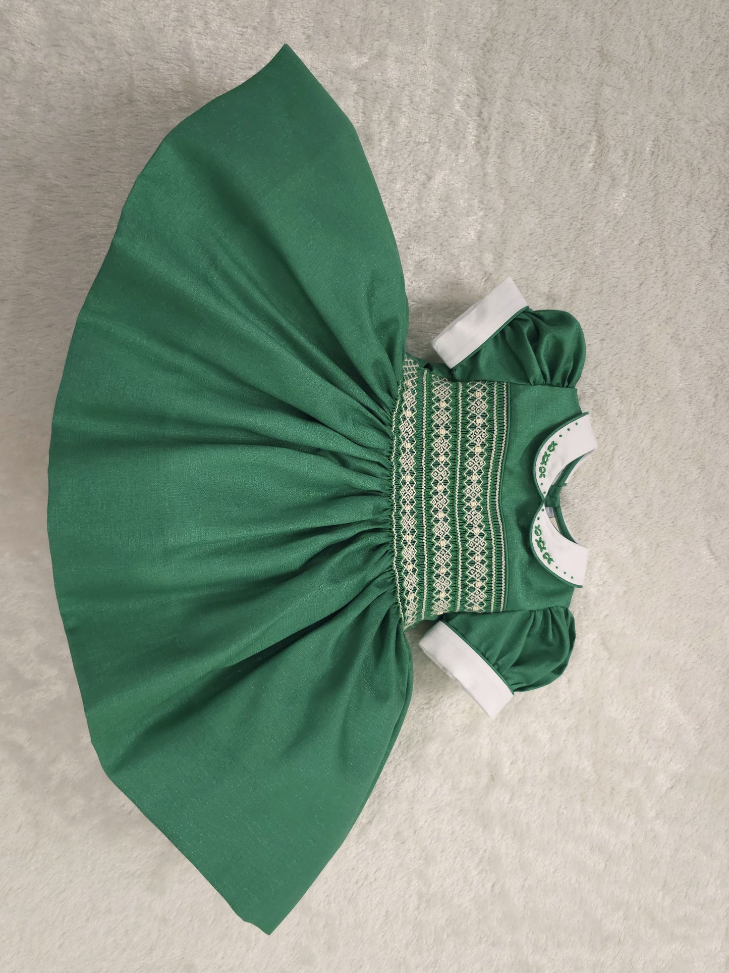 Green with cream smocking PRE ORDER HERE IN 3 WEEKS