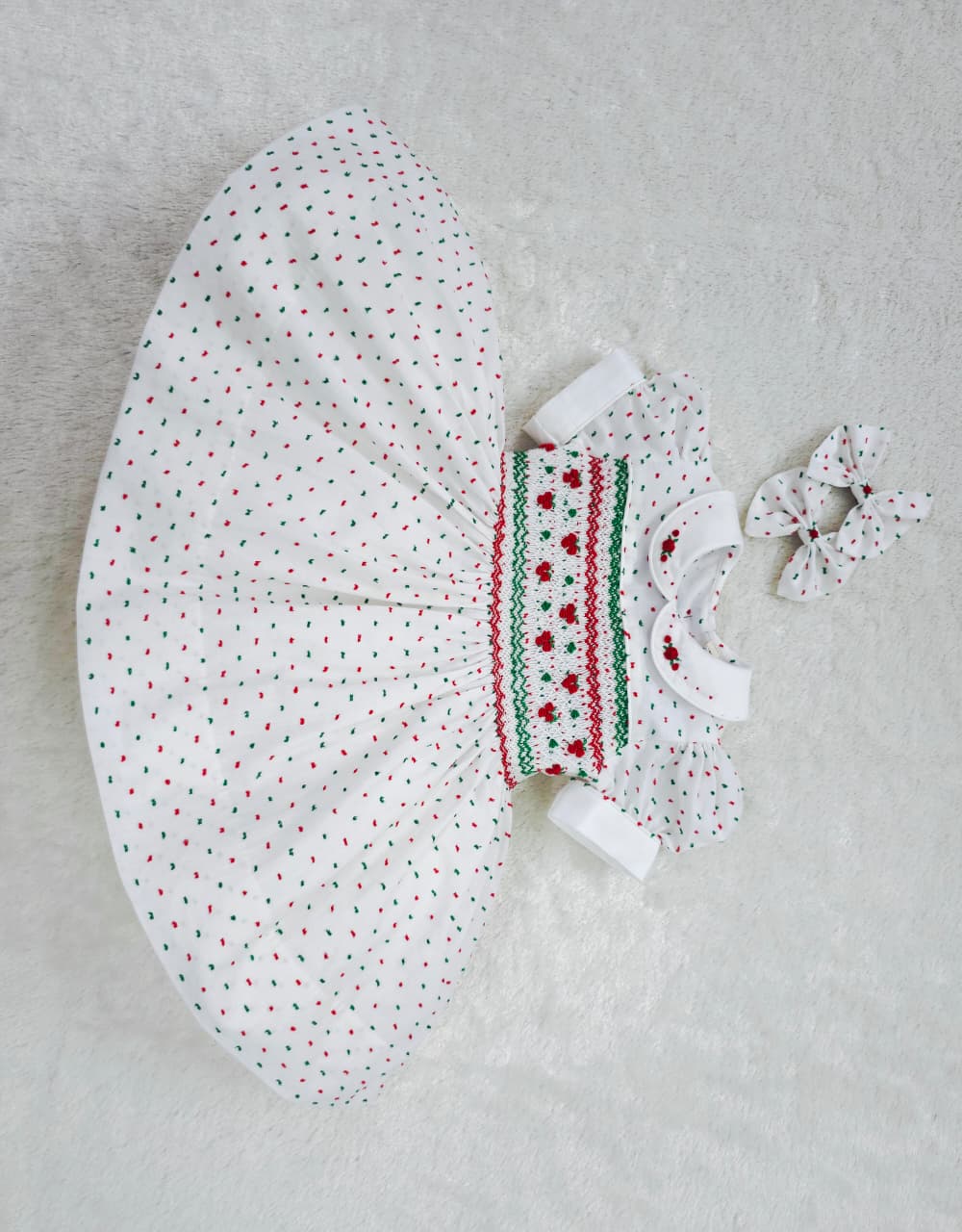 White Swiss dot with red & green