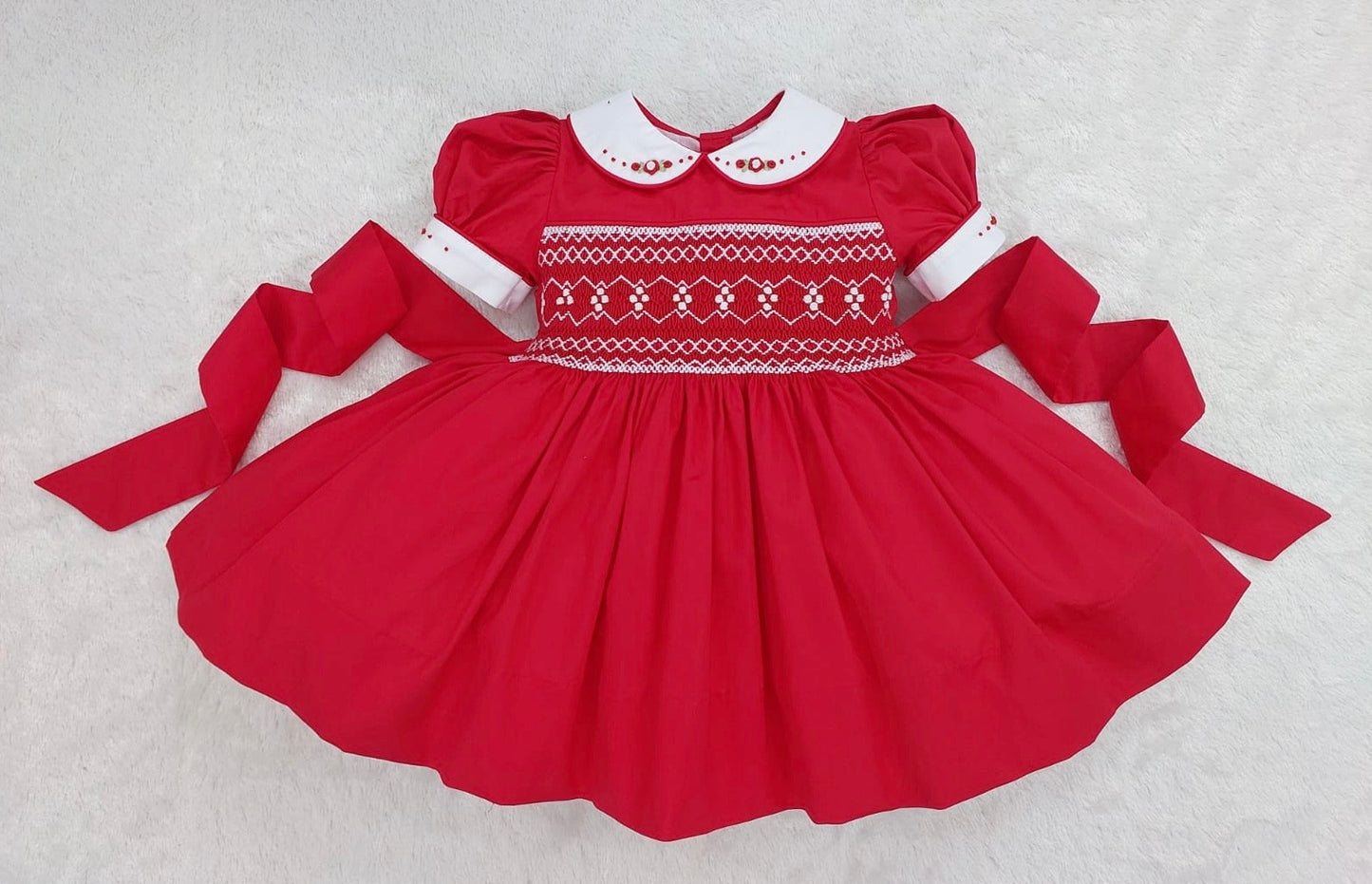 Red & White smocked Dress