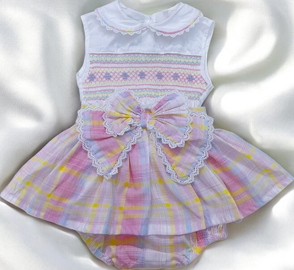 Pastel smocked romper skirt