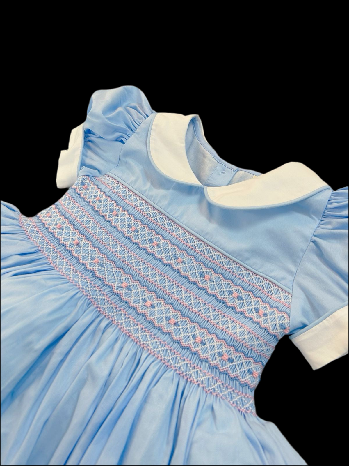 Blue smocked back and front dress ( got matching boys suit for sale as well )