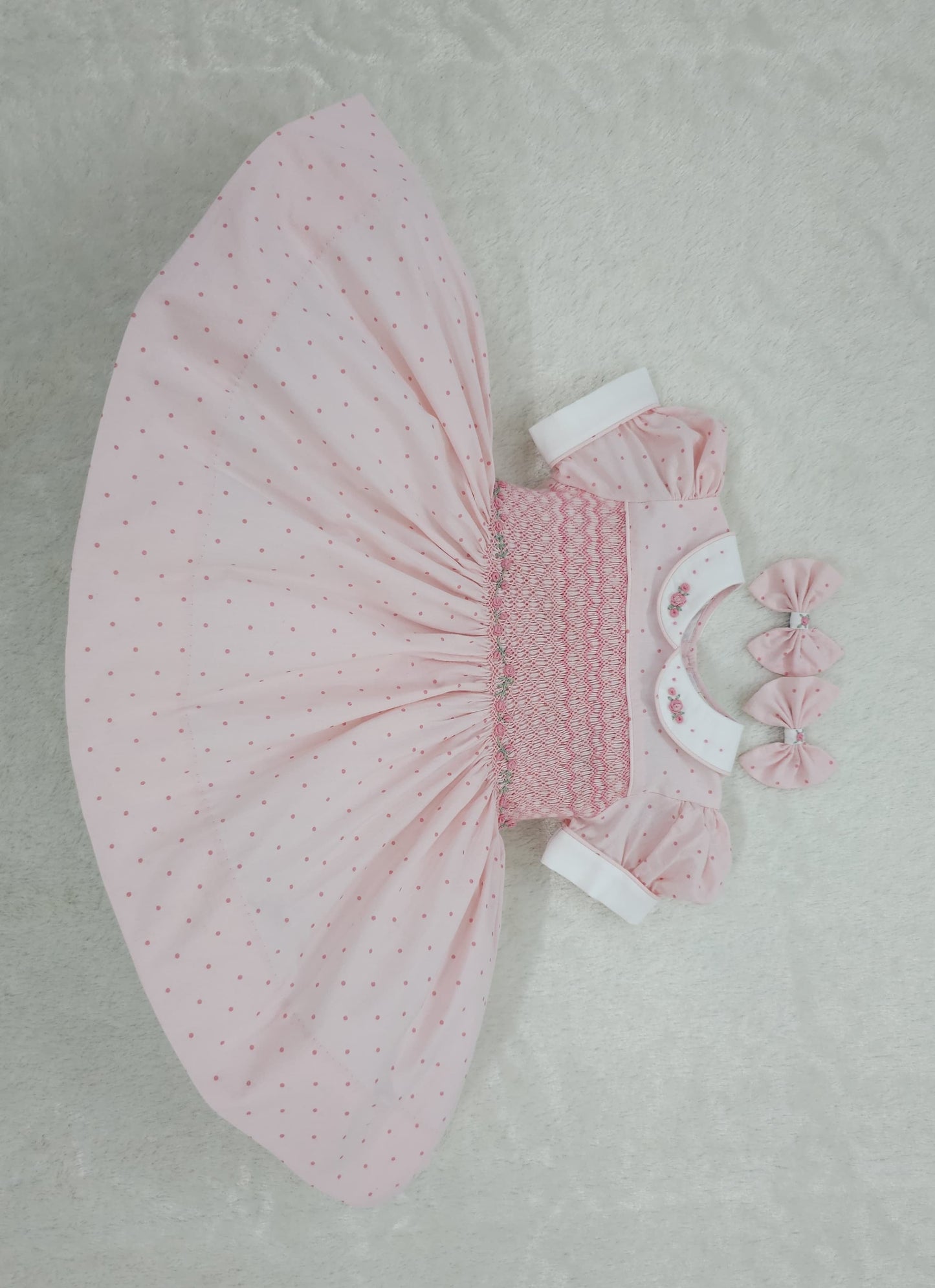 Pink polkadot smocked dress